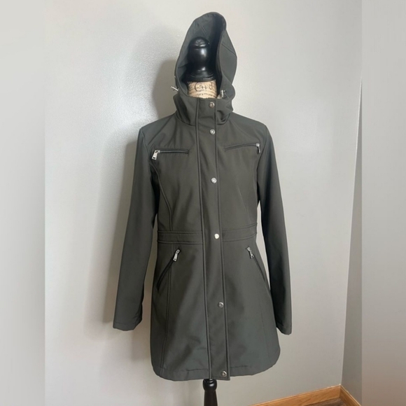 Lauren Ralph Lauren black label soft shell hooded green coat size medium  preppy - Picture 3 of 12